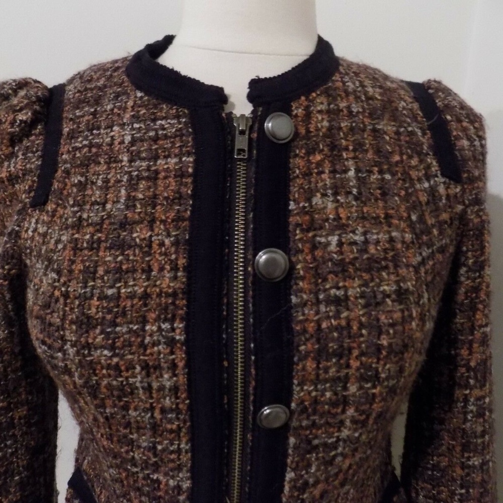 FREE PEOPLE Brown Orange Beige Black Tweed Coat, 2